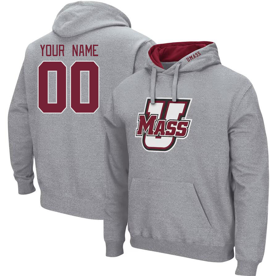 Custom Massachusetts Minutemen Name And Number Hoodies-Grey